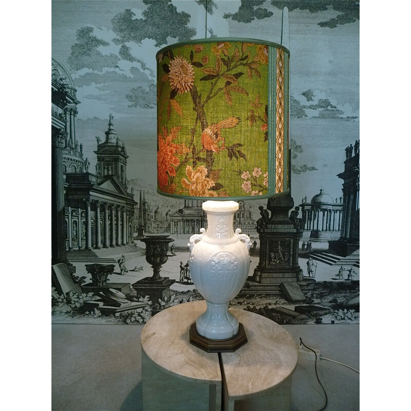 Lampe vintage italienne par Cenacchi en céramique et tissu 1960