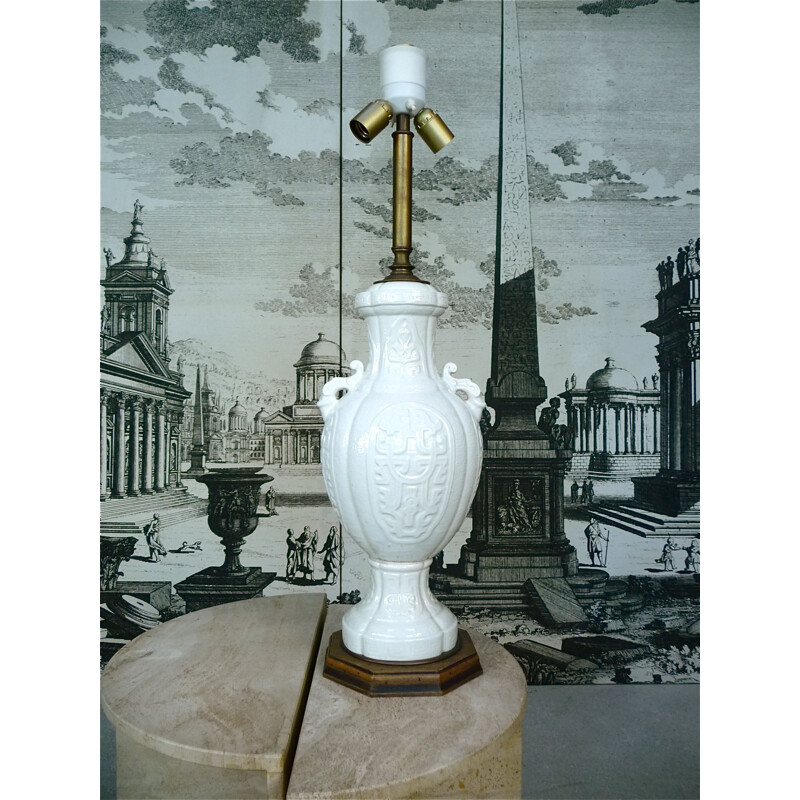 Vintage italian table lamp by Cenacchi in ceramic and fabric 1960