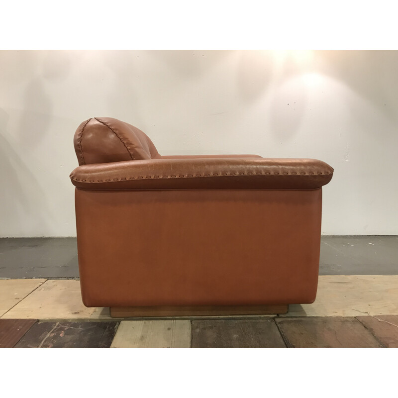 Vintage DS101 armchair by de Sede in brown leather and wood 1970