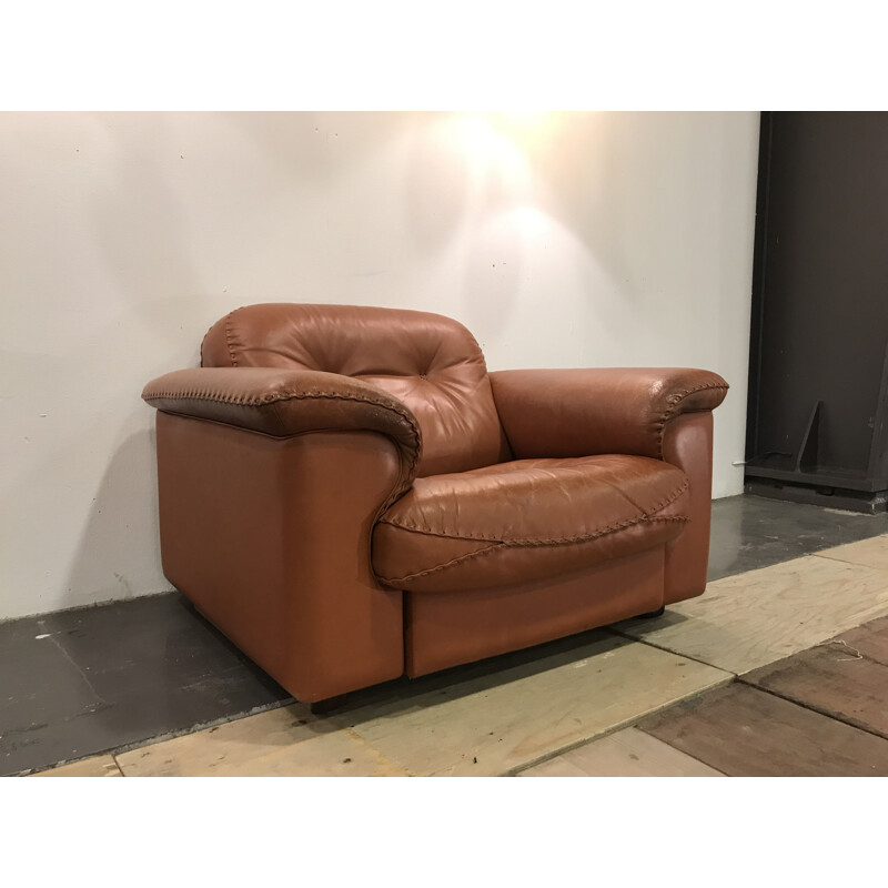 Vintage DS101 armchair by de Sede in brown leather and wood 1970
