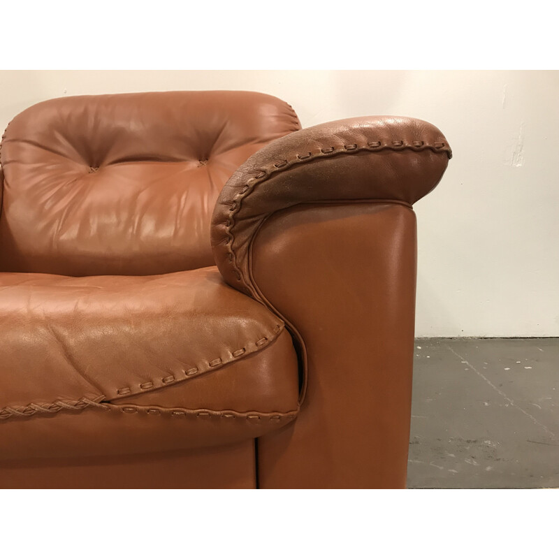 Vintage DS101 armchair by de Sede in brown leather and wood 1970