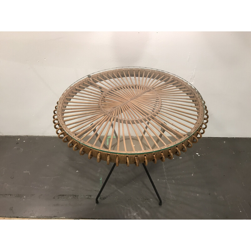 Vintage table in rattan by Janine Abraham 1950