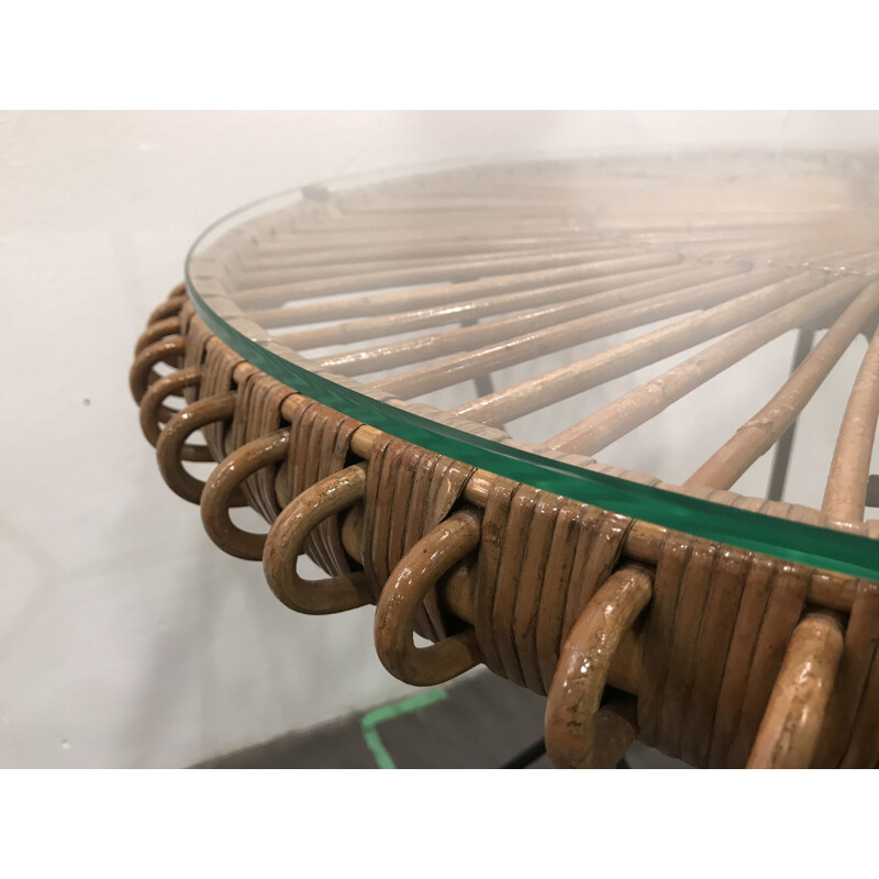 Vintage table in rattan by Janine Abraham 1950