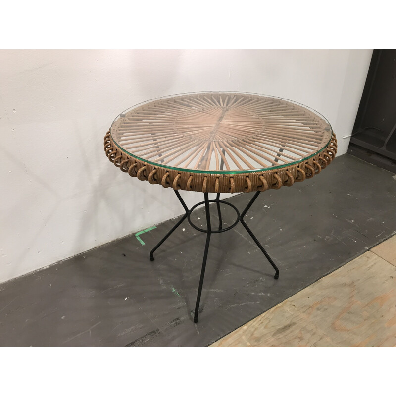 Vintage table in rattan by Janine Abraham 1950