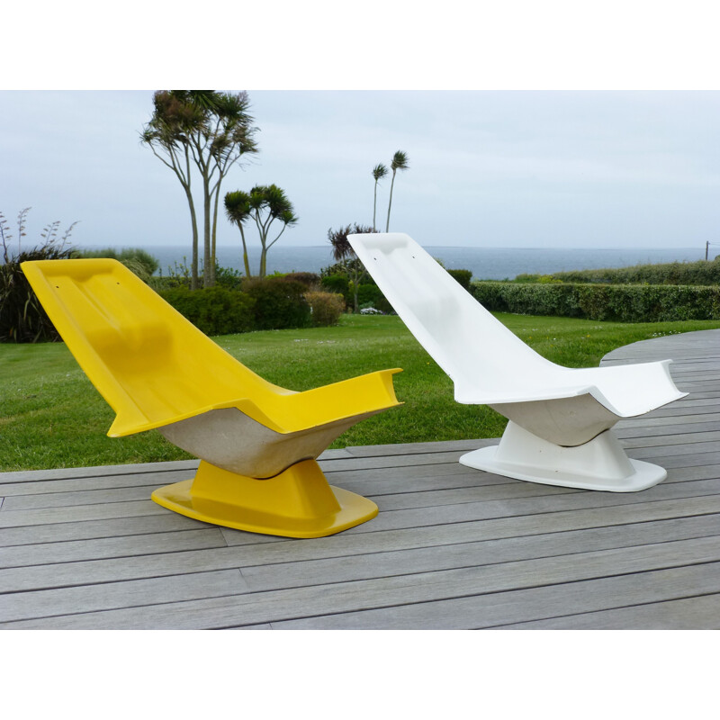 Paire de chaises longues en fibre de verre Les Plastiques de Bourgogne - 1970