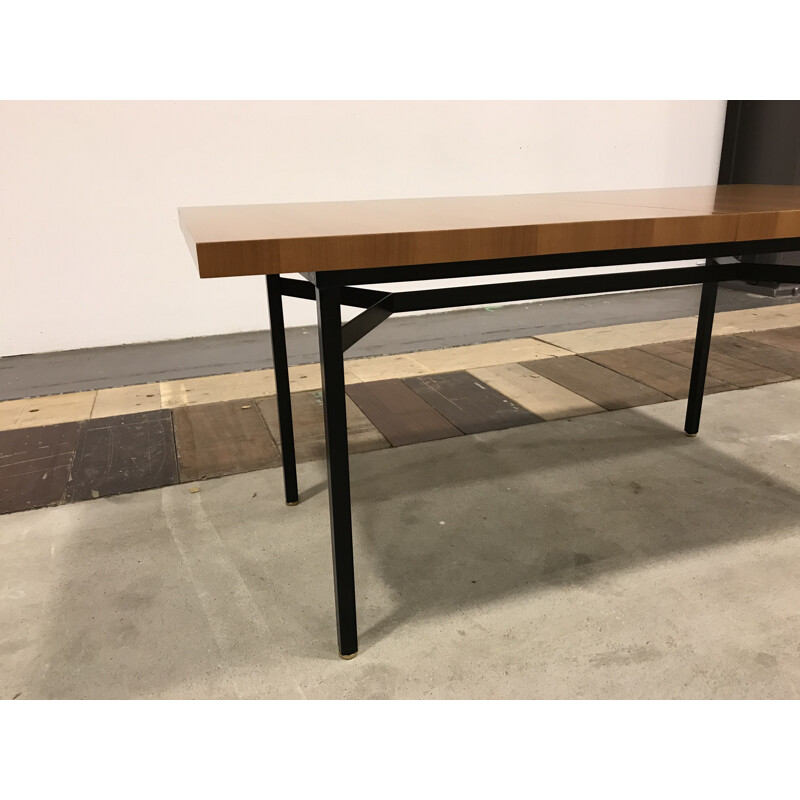 Vintage table with extension in elm by Gerard Guermonprez Magnani Edition 1960