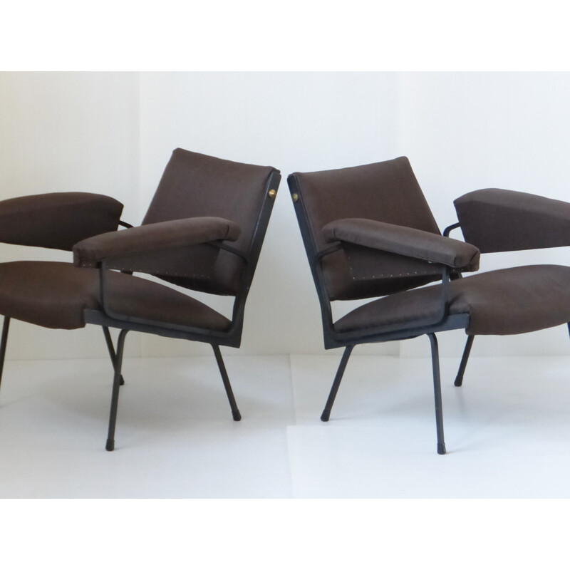 Pair of armchairs in jersey and metal - 1950s