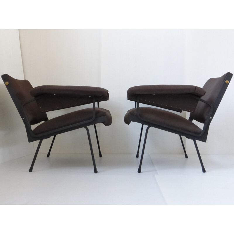 Pair of armchairs in jersey and metal - 1950s