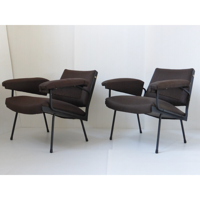 Pair of armchairs in jersey and metal - 1950s