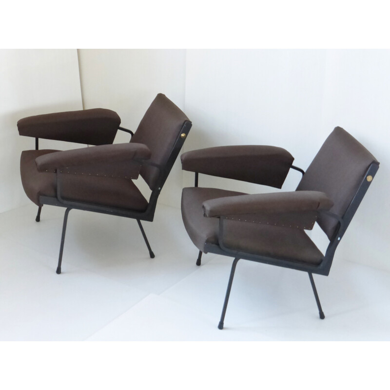 Pareja de sillones vintage de acero y jersey - 1950