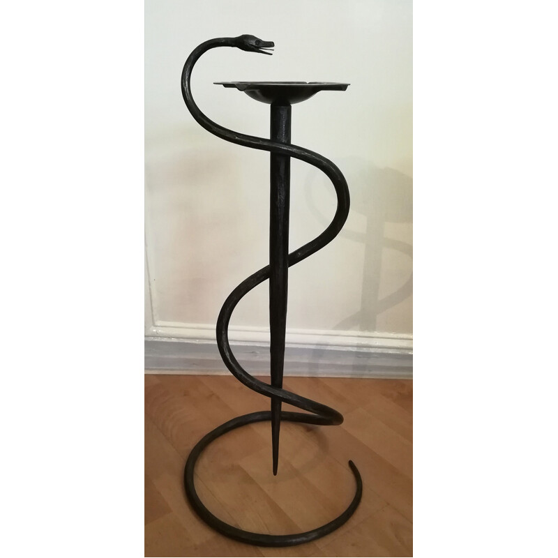 Vintage ashtray on stand forged in metal snake, 1960