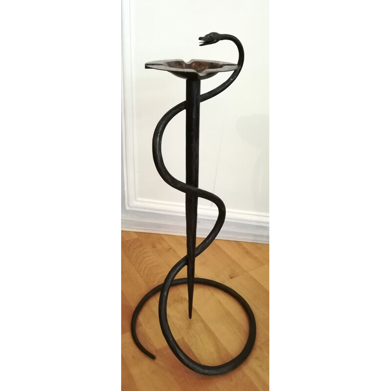 Vintage ashtray on stand forged in metal snake, 1960