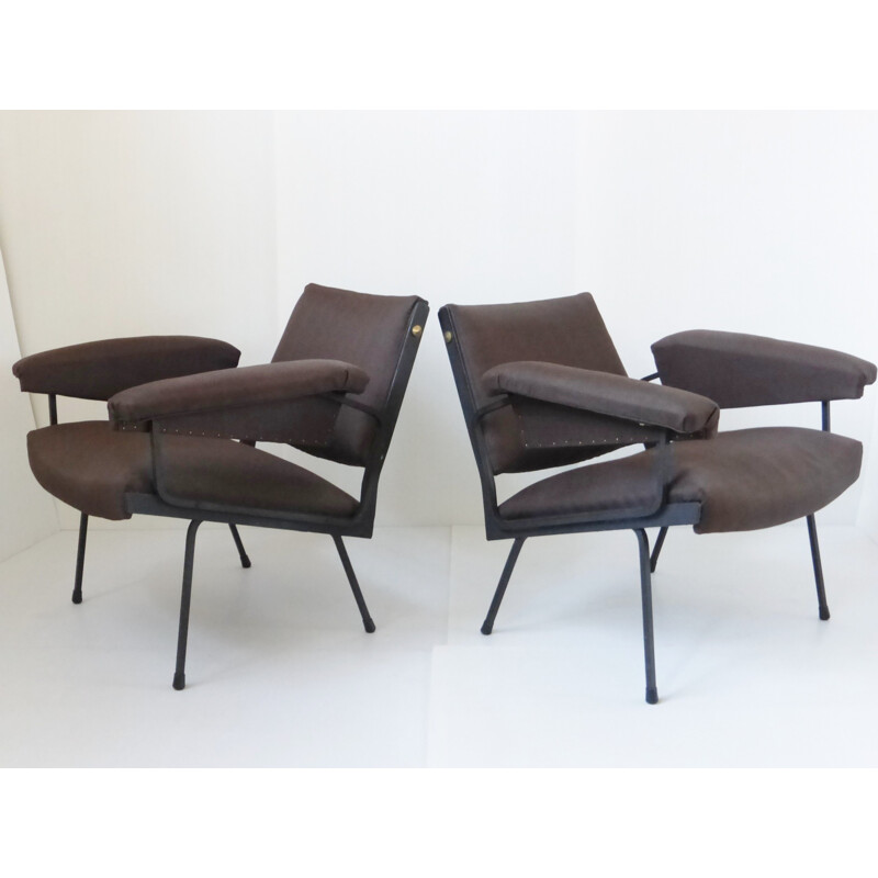 Pair of armchairs in jersey and metal - 1950s