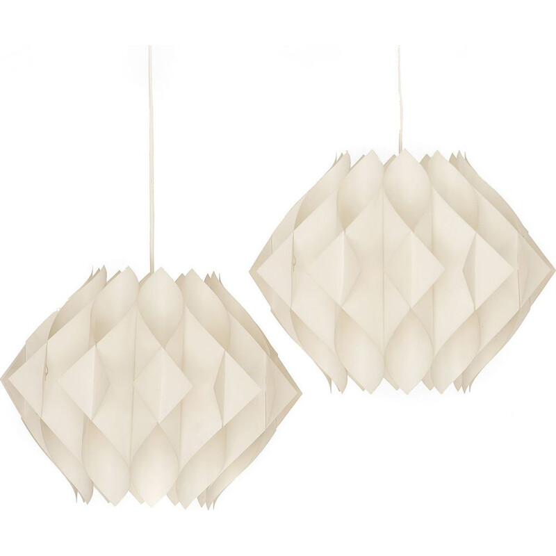 Pair of vintage acrylic pendant lights "Butterfly" by Lars Shiøler for Hoyrup lighting. Denmark 1960