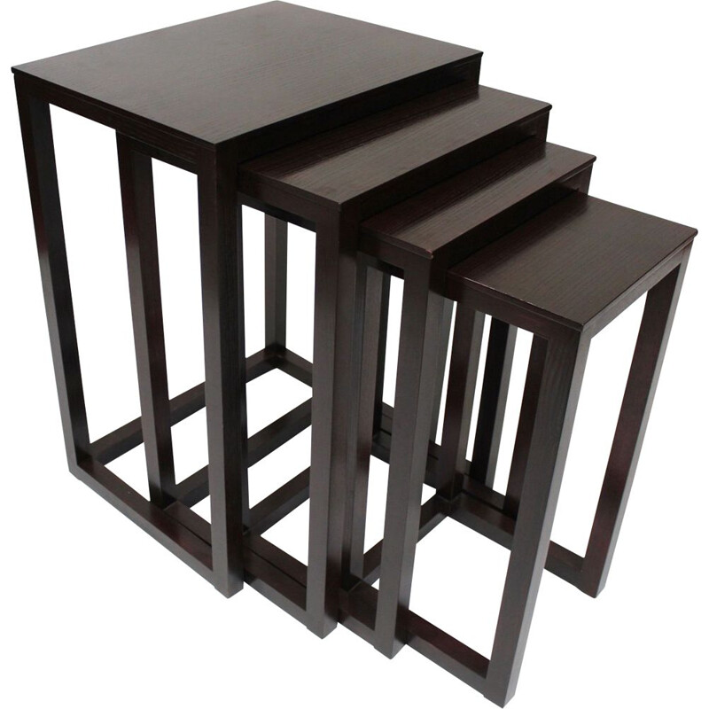 Vintage set of 4 blackened wooden nesting tables by Joseph Hoffmann Wittmann Edition TB,1990