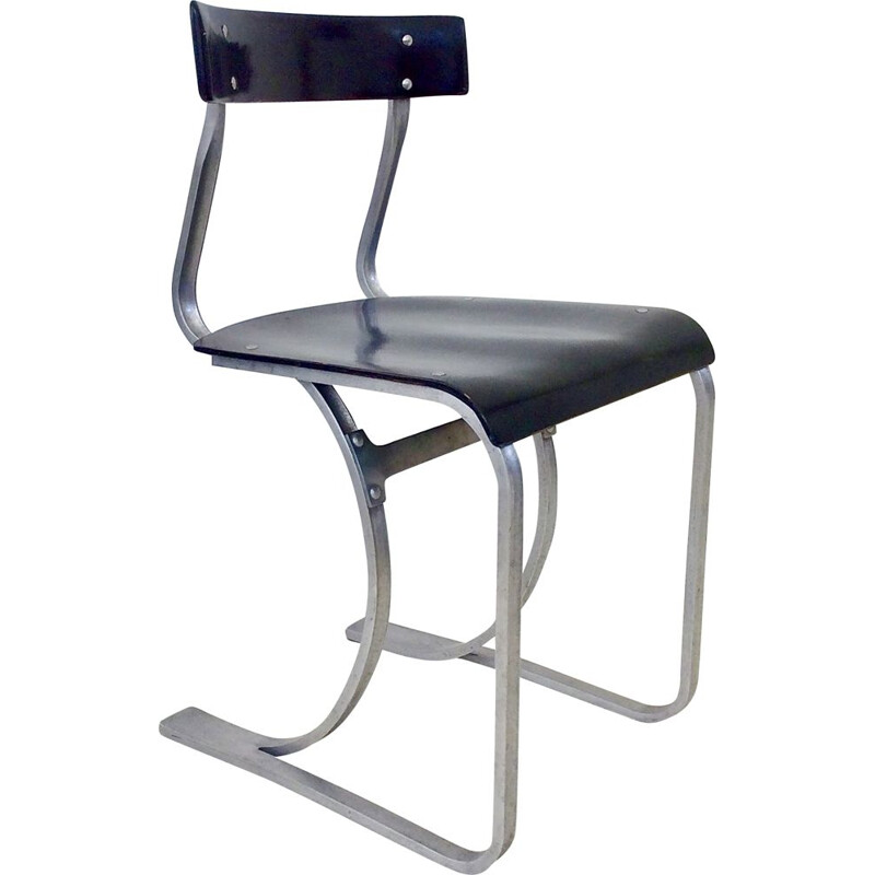 Vintage chair model WB 301 in curved aluminum and wood 1930