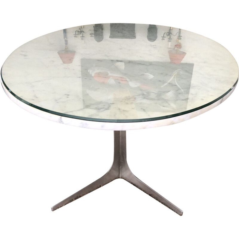 Vintage table for Holzapfel in Carrara marble and aluminium 1950