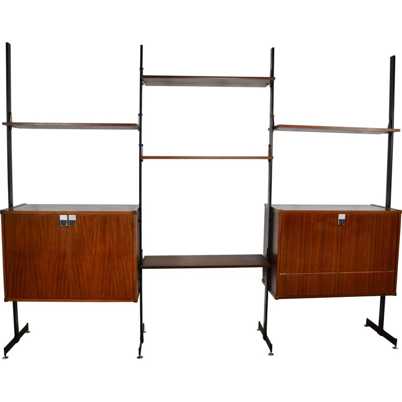 Vintage italian wall unit by DAL Vera in teak and metal 1970s