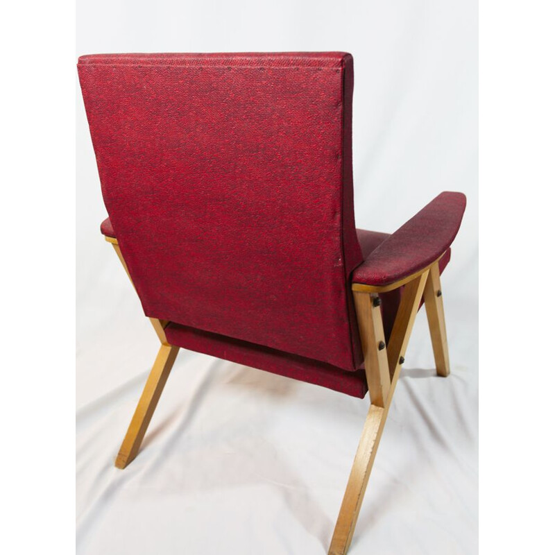 Vintage armchair in red Croco vinyl 1950
