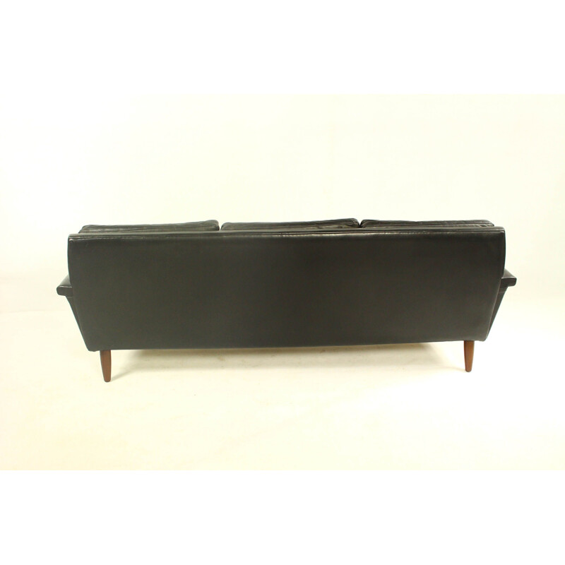 Vintage sofa for Vejen in black leather and wood 1960