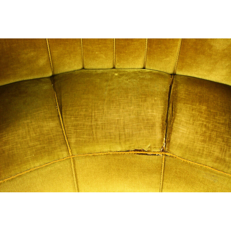 Vintage danish Banana Sofa in yellow velvet and wood 1940