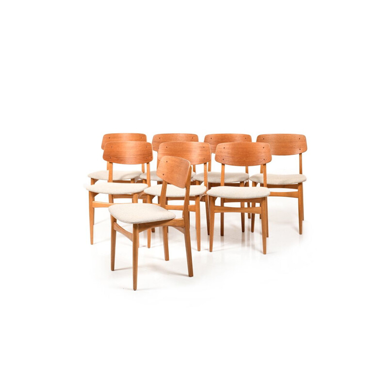Suite de 8 chaises vintage danoises en teck et chêne 1950