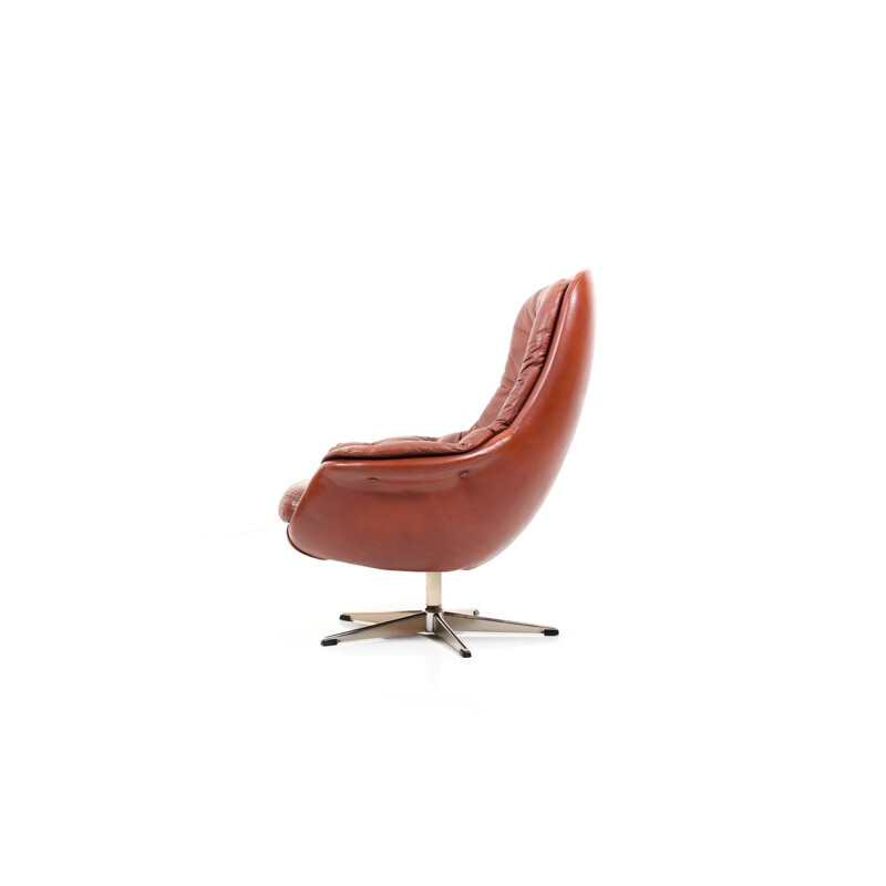 Vintage danish swivel lounge chair in brown leather 1960