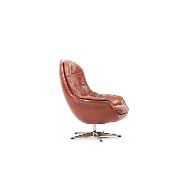 Vintage danish swivel lounge chair in brown leather 1960