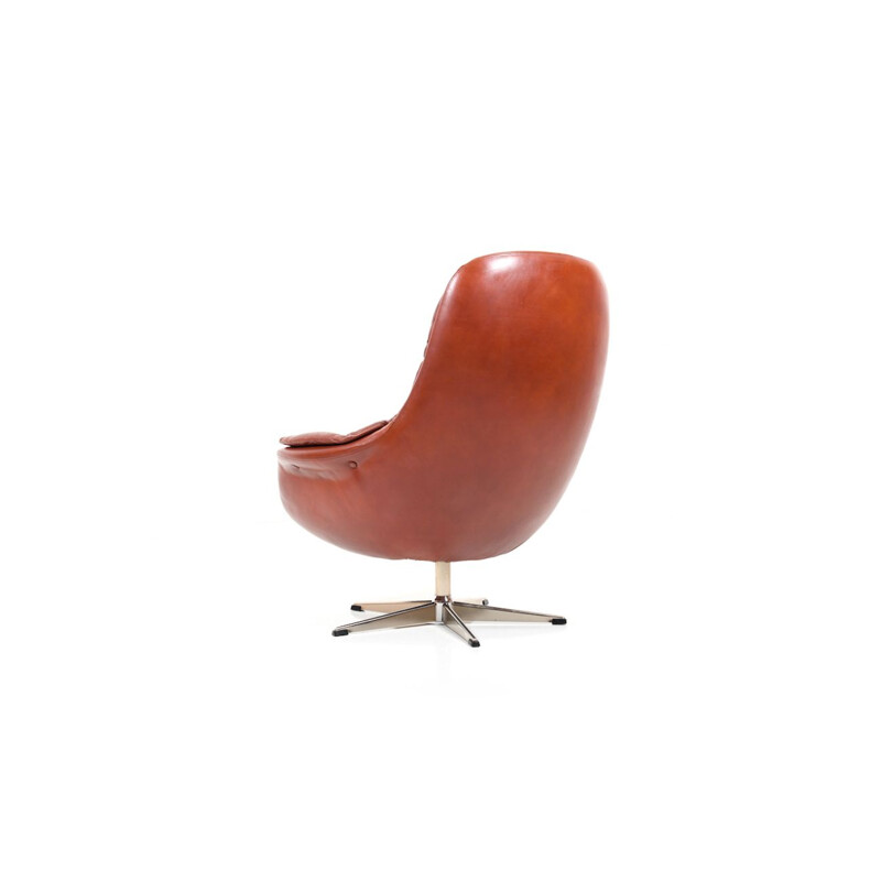 Vintage danish swivel lounge chair in brown leather 1960