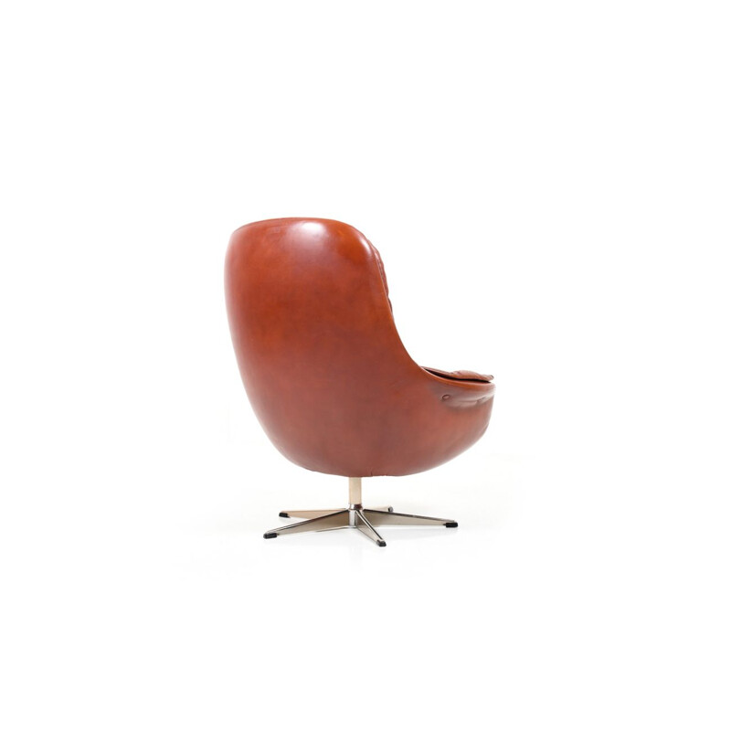 Vintage danish swivel lounge chair in brown leather 1960