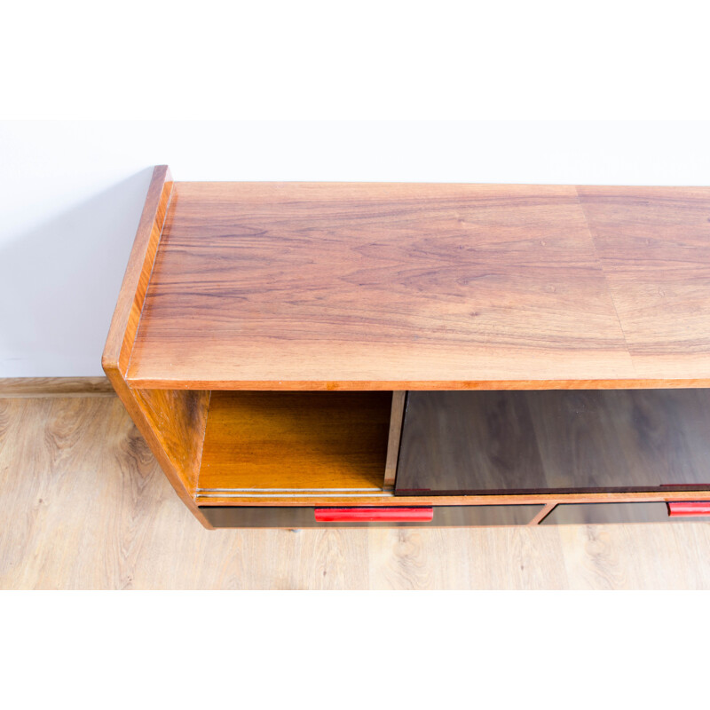 Vintage sideboard by Lejkowski and Leśniewski in wood and glass 1960