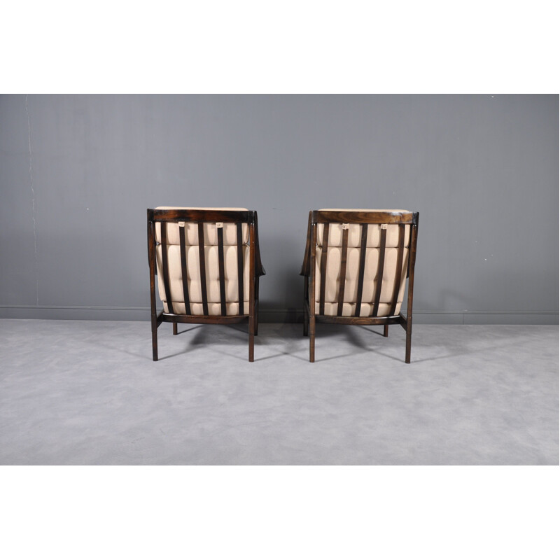 Paire de fauteuils vintage de Knoll en acajou et tissu beige 1960
