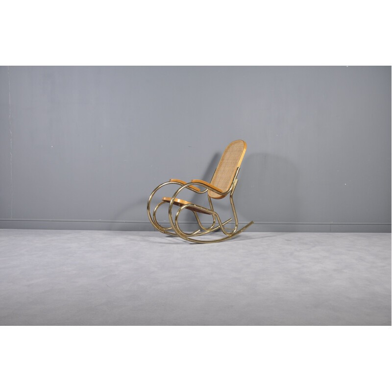 Vintage rocking chair in brass and cane 1970