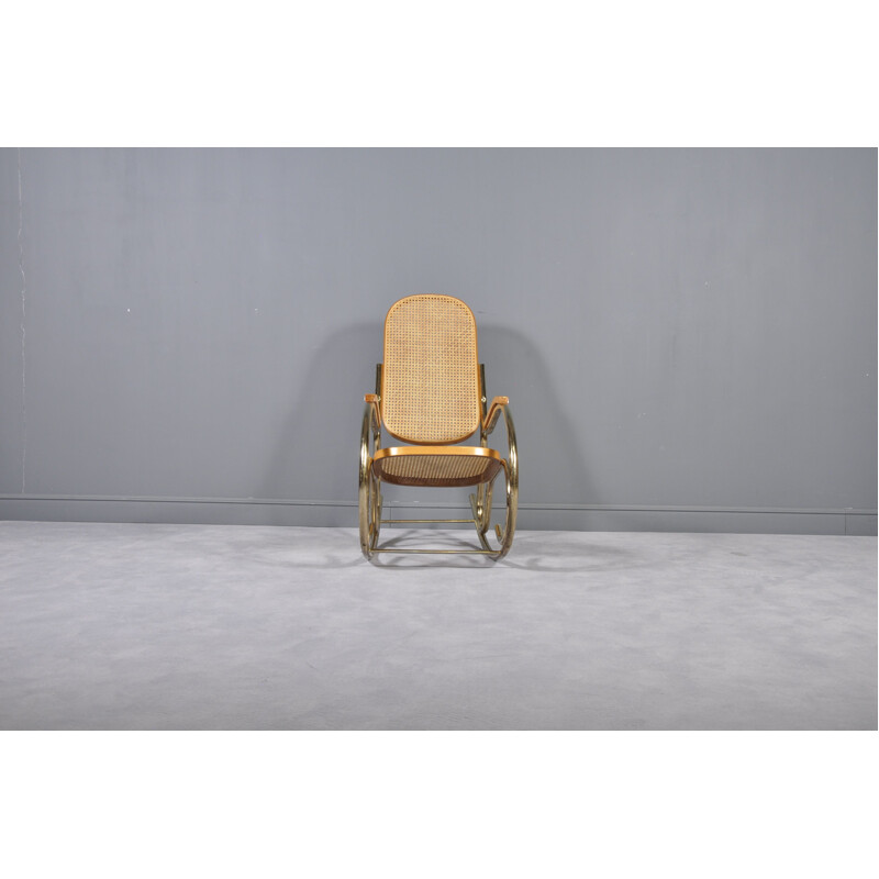 Vintage rocking chair in brass and cane 1970