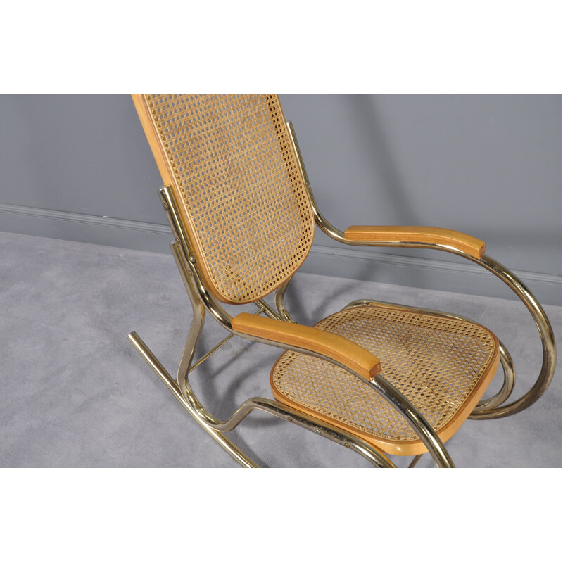 Vintage rocking chair in brass and cane 1970