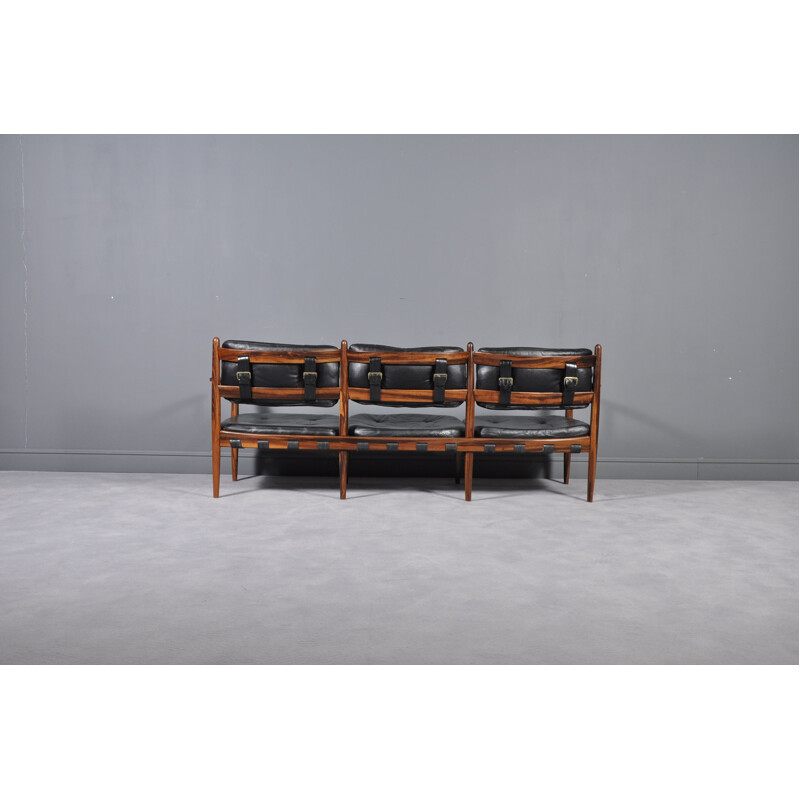 Vintage sofa in rosewood and black leather by Eric Merthen for IRE AB Skillingaryd Möbler, Sweden 1960s