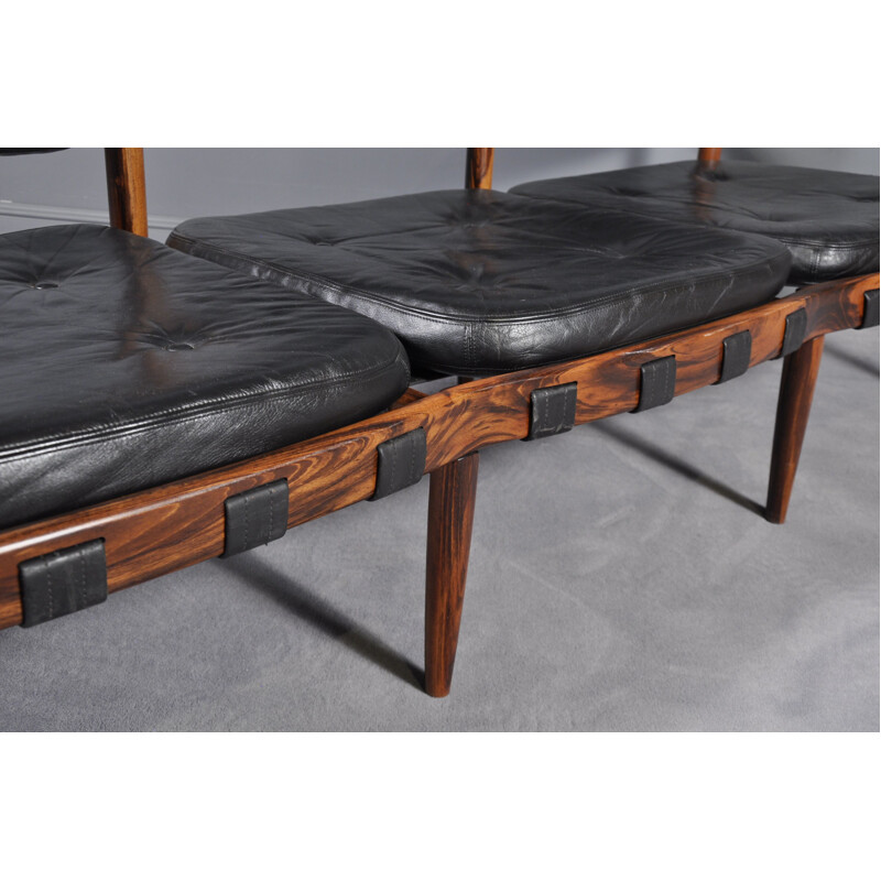 Vintage sofa in rosewood and black leather by Eric Merthen for IRE AB Skillingaryd Möbler, Sweden 1960s