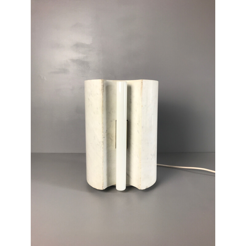 Vintage lamp in white marble and metal for Linea Gb, Italy 1980
