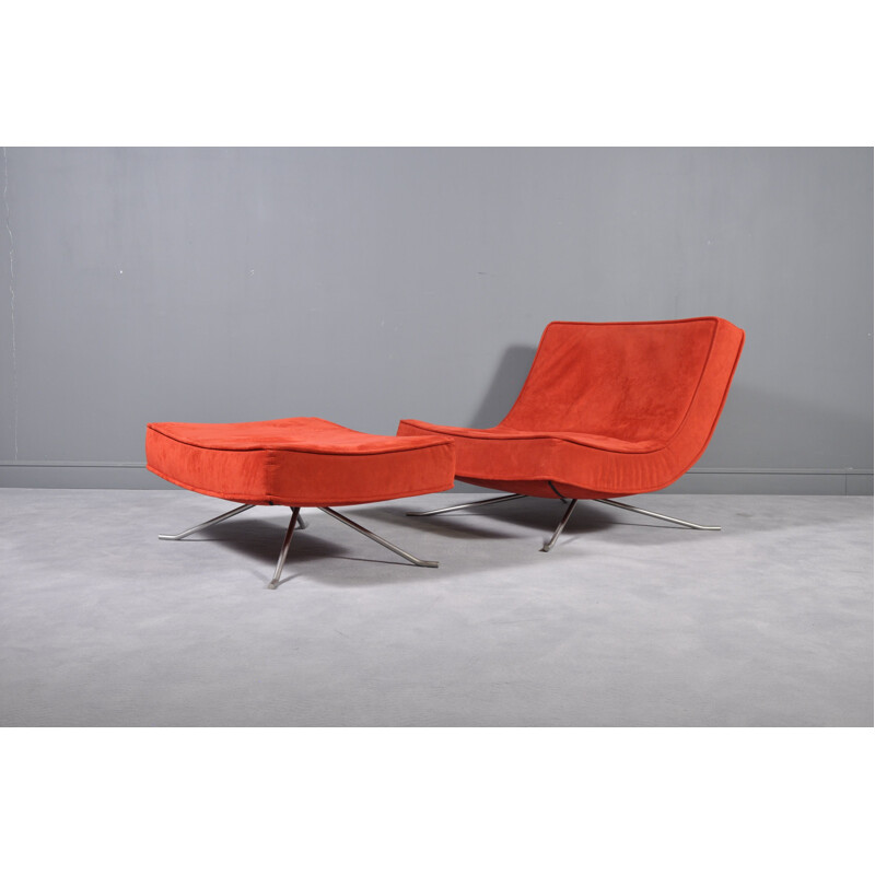 Vintage low chair & ottoman Pop red for Ligne Roset by Christian Werner France 1990s