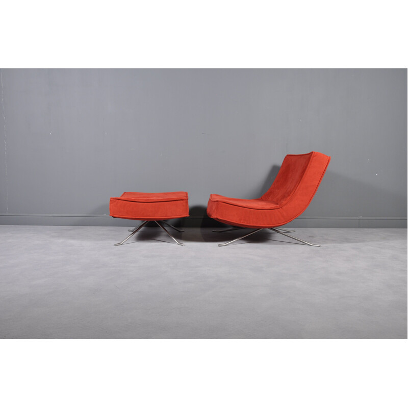 Vintage low chair & ottoman Pop red for Ligne Roset by Christian Werner France 1990s