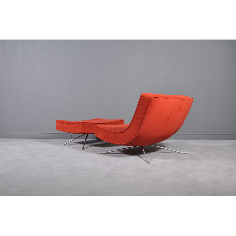 Vintage low chair & ottoman Pop red for Ligne Roset by Christian Werner France 1990s