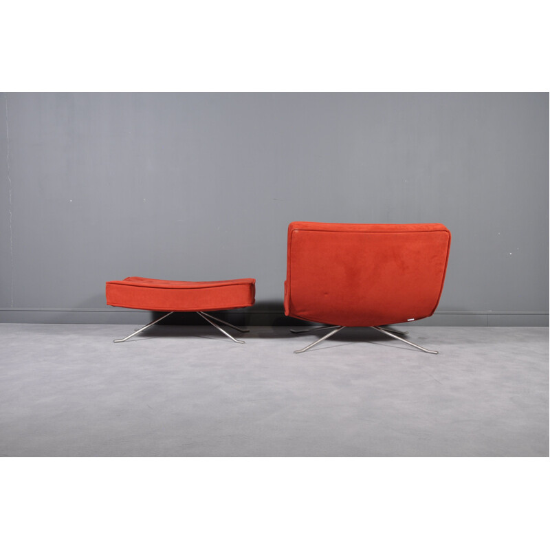 Vintage low chair & ottoman Pop red for Ligne Roset by Christian Werner France 1990s