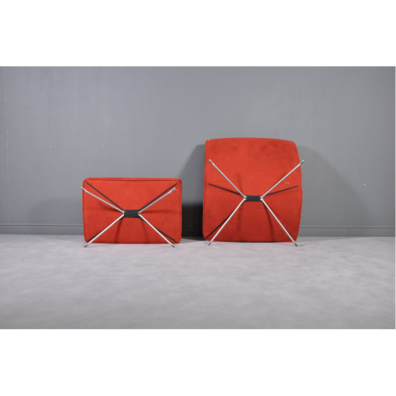 Vintage low chair & ottoman Pop red for Ligne Roset by Christian Werner France 1990s