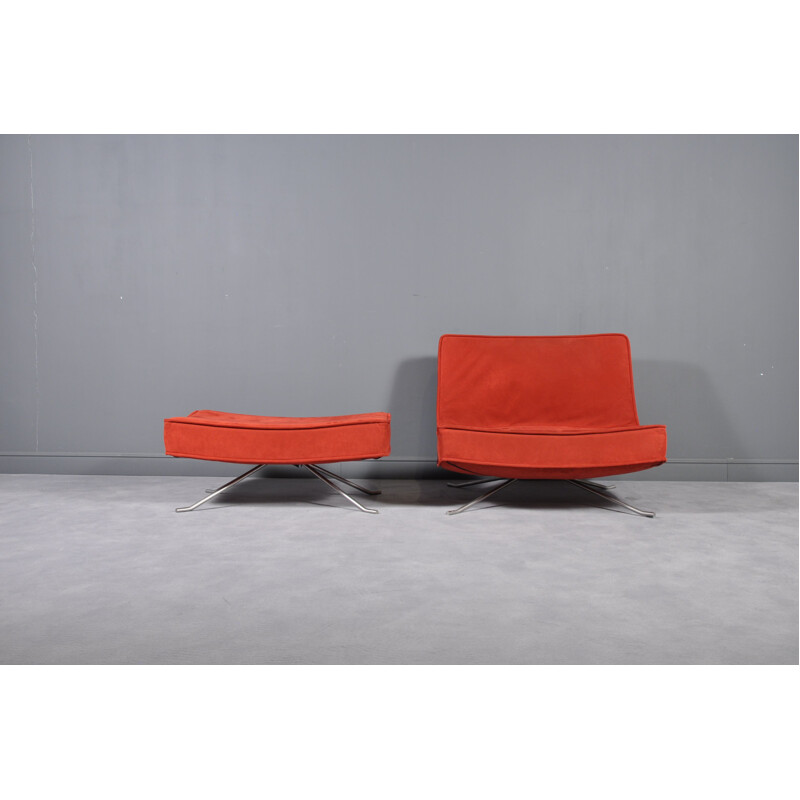 Vintage low chair & ottoman Pop red for Ligne Roset by Christian Werner France 1990s