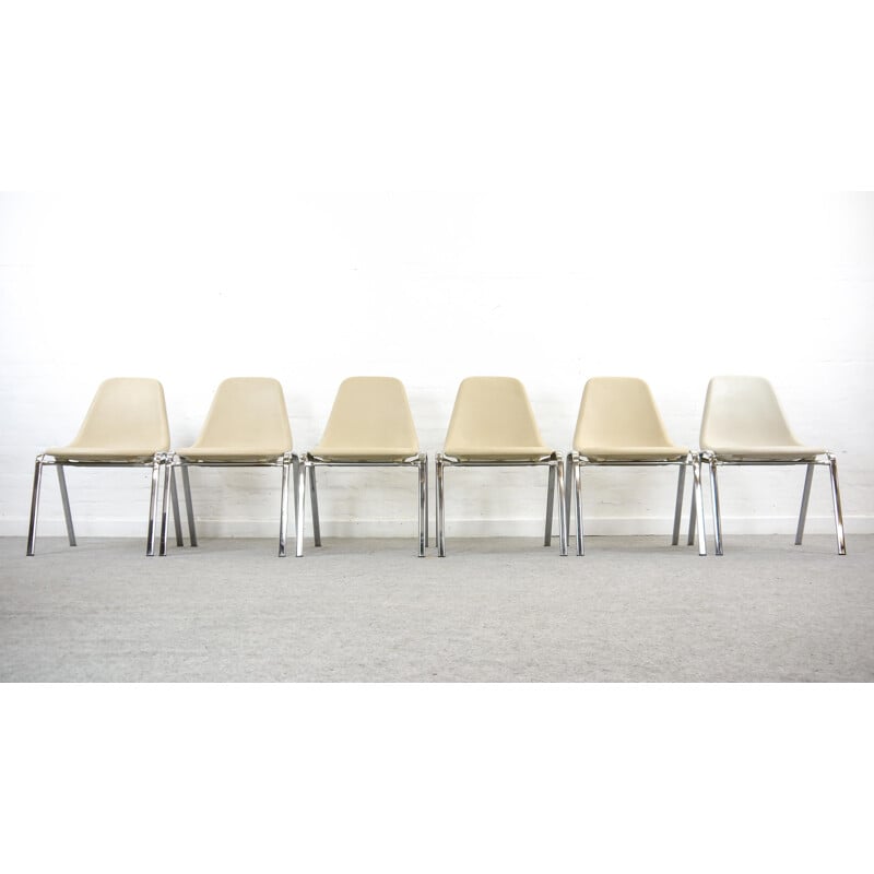 Ensemble de 6 chaises à repas vintage empilables par F. Pollack, Sulo, 1978