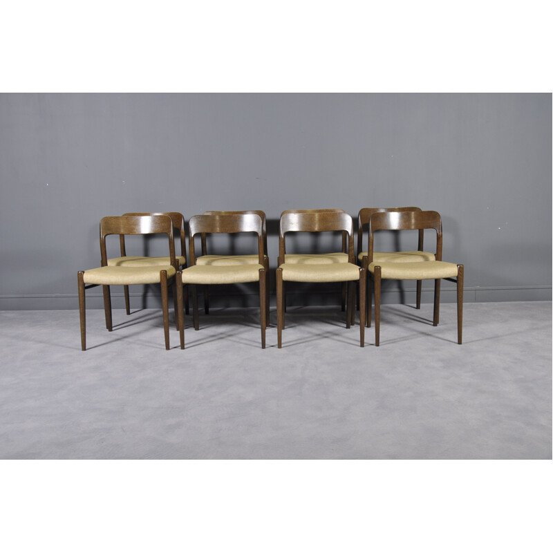 Ensemble à repas vintage table & 8 chaises en chêne par N.O. Möller pour J.L. Moller Møbelfabrik, Scandinave années 1960