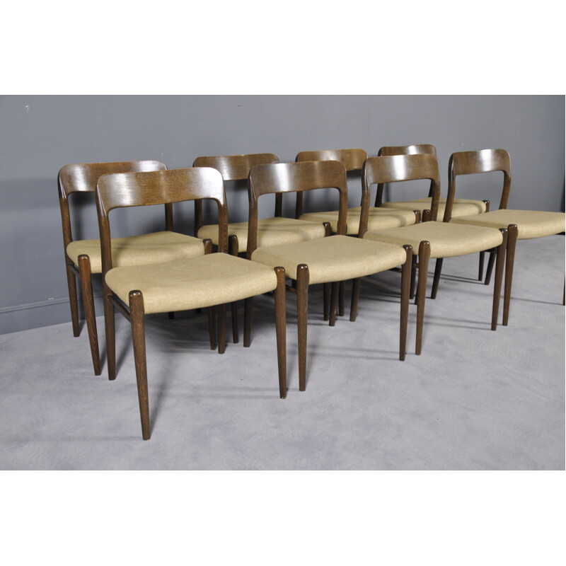 Ensemble à repas vintage table & 8 chaises en chêne par N.O. Möller pour J.L. Moller Møbelfabrik, Scandinave années 1960