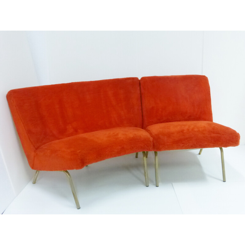 Steiner corner sofa in fabric and metal, Joseph André MOTTE - 1950s