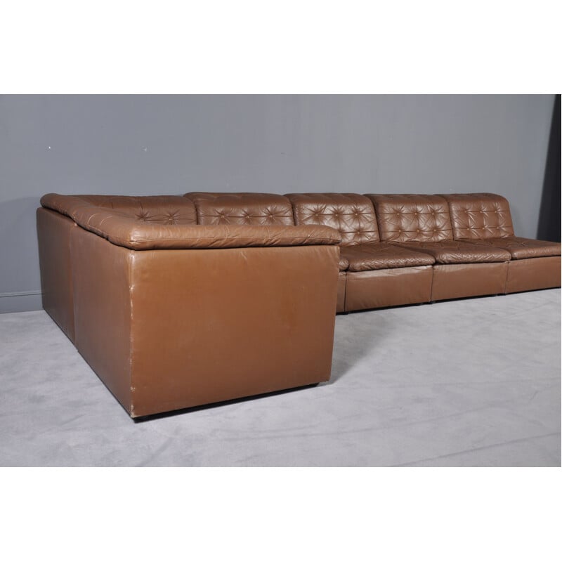 Vintage living room set modular sofa cognac leather Germany 1970s