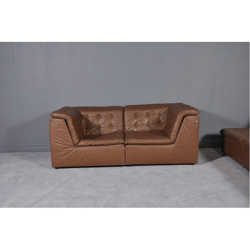 Vintage living room set modular sofa cognac leather Germany 1970s